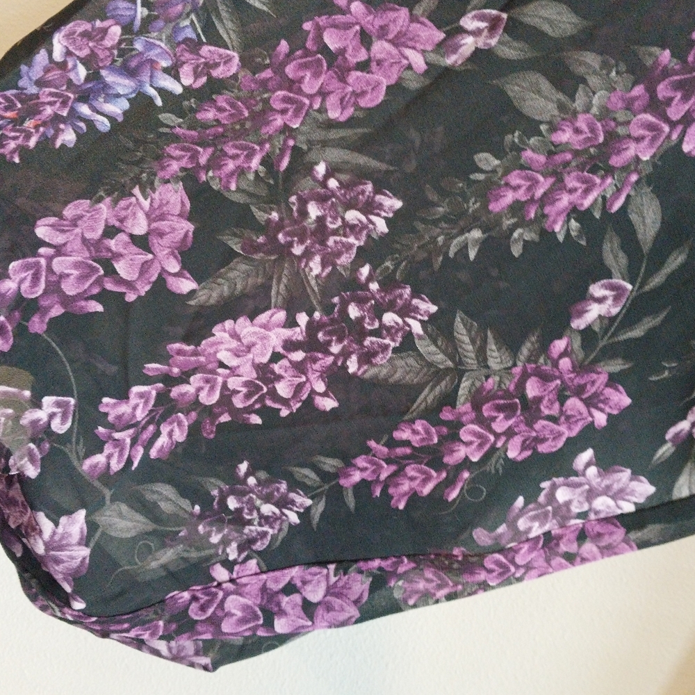 City Chic Black & Purple Floral Print Faux Wrap Balloon Sleeve Midi Dress NWT - Picture 9 of 9